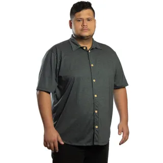 Camisa Manga Curta Botão Malha Eco Plus Size Masculina - Grafite