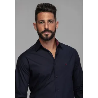 Camisa Masculina Slim Fit Manga Longa - Modelo Social Original - Preto