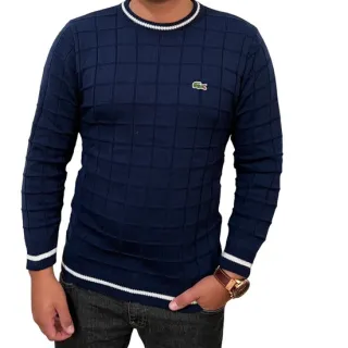 Casaco de frio masculino suéter - BRANCO QUADRICULADO