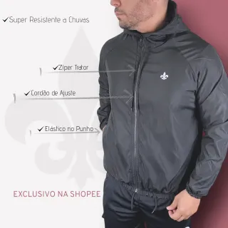 Forro no Capuz Jaqueta Masculina Impermeável - JAQUETA Selecção Preta