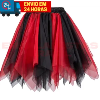 Fantasia de Halloween Cosplay: Saia de Tule para Fantasia - Preto e vermelho