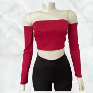 Canelado Cropped Feminino Ombro a Ombro - Várias Cores - Branco