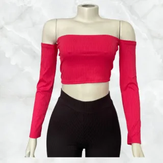Canelado Cropped Feminino Ombro a Ombro - Várias Cores - Branco