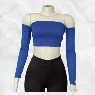 Canelado Cropped Feminino Ombro a Ombro - Várias Cores - Branco