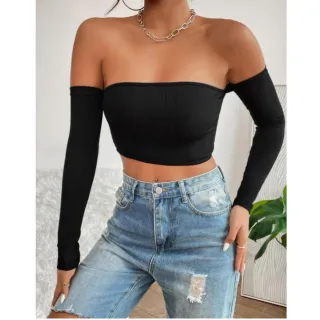 Canelado Cropped Feminino Ombro a Ombro - Várias Cores - Branco