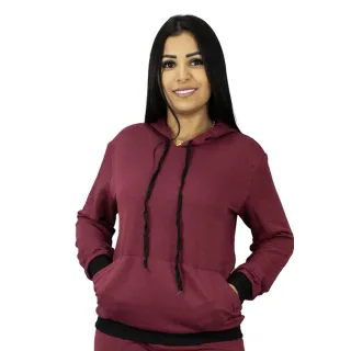 Blusa Feminina de Moletinho com Capuz em Cores e Modelos Variados - Vinho