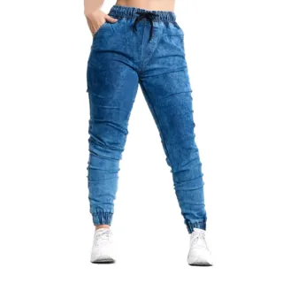 Estilosas calças femininas jogger com punho, bolso e elastano