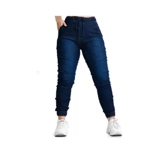 Estilosas calças femininas jogger com punho, bolso e elastano - jogger jeans feminina