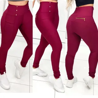 Montaria Feminina Cintura Alta Chapa Barriga Empina Bumbum Calça - Açai bolso Frontal