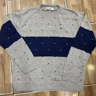 Suéter manga longa masculina com detalhes na gola e mangas - Azul marinho/c cinza