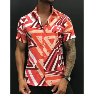 Verão 2021 Camisa Masculina Social Floral Florida Havaiana - Azul com preto