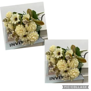 Decoração de Bolo Flores Artificiais DIY Peça Crisântemo Seda Plástico - Bege kit com 4