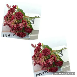 Decoração de Bolo Flores Artificiais DIY Peça Crisântemo Seda Plástico - Bege kit com 4
