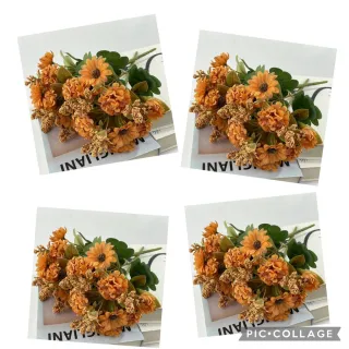 Decoração de Bolo Flores Artificiais DIY Peça Crisântemo Seda Plástico - Bege kit com 4