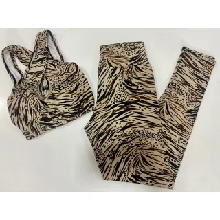 Conjunto de treino suplex feminino transpassado, calça legging e top cropped - Preto