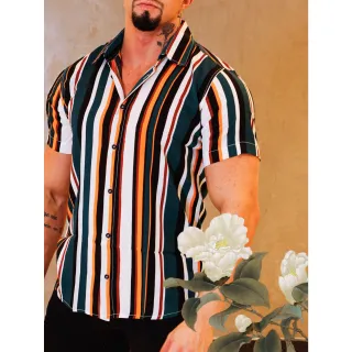 Promoção: Camisas Slim Unisex Estampada Listrada Alta Qualidade - M