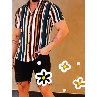 Promoção: Camisas Slim Unisex Estampada Listrada Alta Qualidade - M