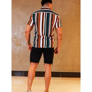 Promoção: Camisas Slim Unisex Estampada Listrada Alta Qualidade - M