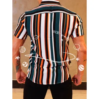 Promoção: Camisas Slim Unisex Estampada Listrada Alta Qualidade - M