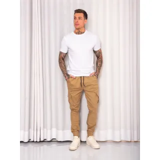 Calça Jogger Masculina com punho em jeans sarja - Modelo Cargo - Cinza