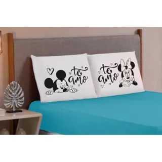 Mickey Minnie Eu te amo - Jogo de lençol King/Queen 3 peças estampado com elástico - Salmão preto