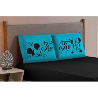 Mickey Minnie Eu te amo - Jogo de lençol King/Queen 3 peças estampado com elástico - Salmão preto