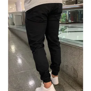 Calça Elástico Sarja Jogger Lycra Preta Esportiva Com Punhos - Jogger Branca