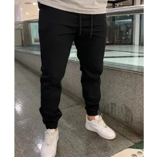 Calça Elástico Sarja Jogger Lycra Preta Esportiva Com Punhos - Jogger Branca
