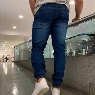 Calça Elástico Sarja Jogger Lycra Preta Esportiva Com Punhos - Jogger Branca