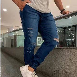 Calça Elástico Sarja Jogger Lycra Preta Esportiva Com Punhos - Jogger Branca