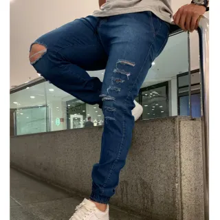 Calça Elástico Sarja Jogger Lycra Preta Esportiva Com Punhos - Jogger Branca