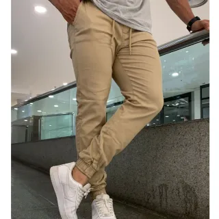 Calça Elástico Sarja Jogger Lycra Preta Esportiva Com Punhos - Jogger Branca