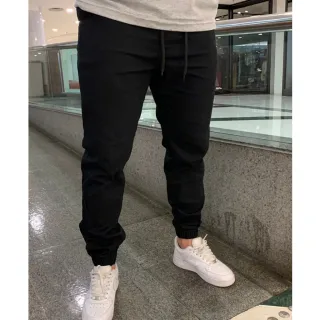 Calça Elástico Sarja Jogger Lycra Preta Esportiva Com Punhos - Jogger Branca