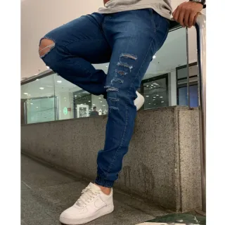 Calça Elástico Sarja Jogger Lycra Preta Esportiva Com Punhos - Jogger Branca