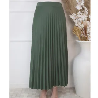 Moda Evangélica Longo Liso Saia Plissada Forrada Confortável - Preto