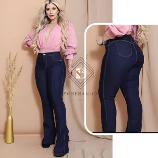 Cintura Alta Calça Jeans Feminina Flare Levanta Bumbum Cós Alto - FLARE PRETA LISA