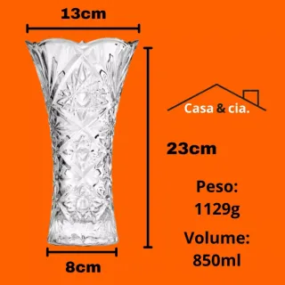 Vidro Decorativo Lapidado Vaso para Flores 23 cm - Wheaton - Royale