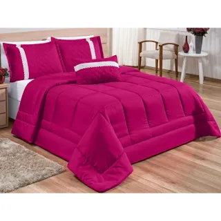 Jogo de Lençol Queen Padrão + Kit 6 Peças Edredom Oliveira - Cinza