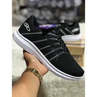 Caminhada Corrida Tênis Esportivo Leve Macio Confortável Feminino Masculino - Preto/branco