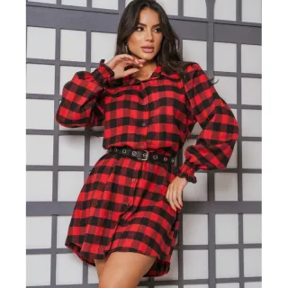 Flanelada Xadrez Chemise Vestido Chamise - Rosa