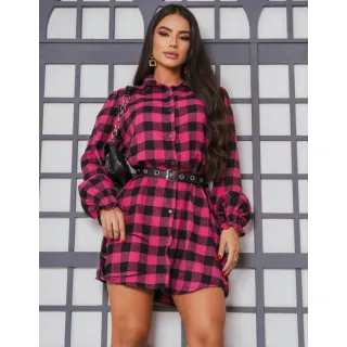 Flanelada Xadrez Chemise Vestido Chamise - Rosa