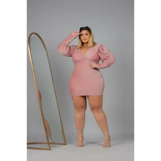 Vestido de Festa Reveillon Plus Size Manga Longa Elegante para Noite com Brilho - Promoção! - Branco