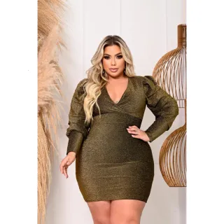 Vestido de Festa Reveillon Plus Size Manga Longa Elegante para Noite com Brilho - Promoção! - Branco