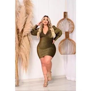 Vestido de Festa Reveillon Plus Size Manga Longa Elegante para Noite com Brilho - Promoção! - Branco