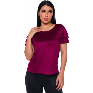 Blusa PREMIUM Manga Curta Suede BABADO 3 - Vermelho