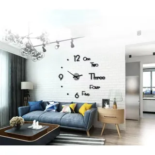 Relógio de Parede Adesivo 3D Grande Silencioso sem Moldura - Preto