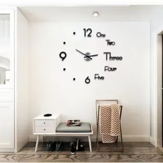 Relógio de Parede Adesivo 3D Grande Silencioso sem Moldura - Preto