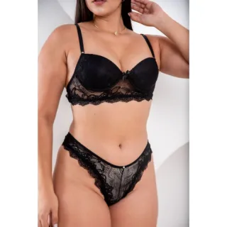 Lingerie Renda Preta Conjunto Bojo Sexy Calcinha Sutiã - G (44)