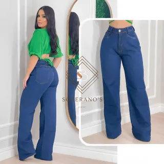 Wide Leg Jeans Feminino, Calça Pantalona Cintura Alta em Tecido - WD-LUXUOSA