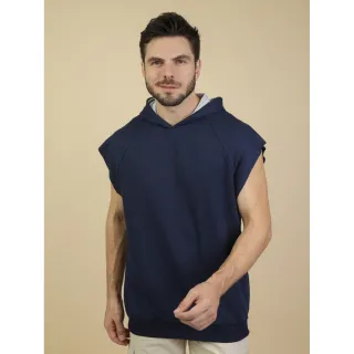 Blusa Masculina de Moletinho para Academia, sem manga e com capuz - Azul